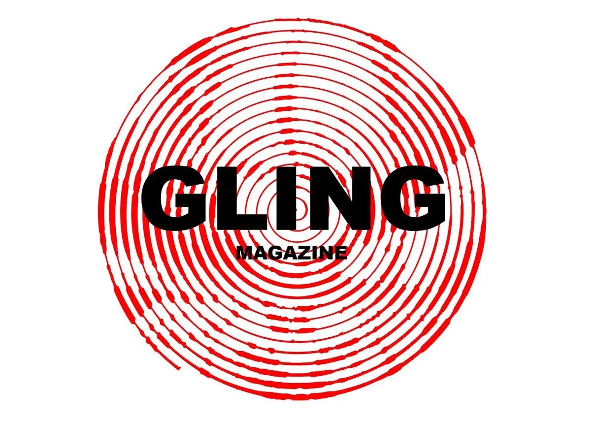 GLING Magazine logo: heavy black lettering over hand-drawn red concentric rings.